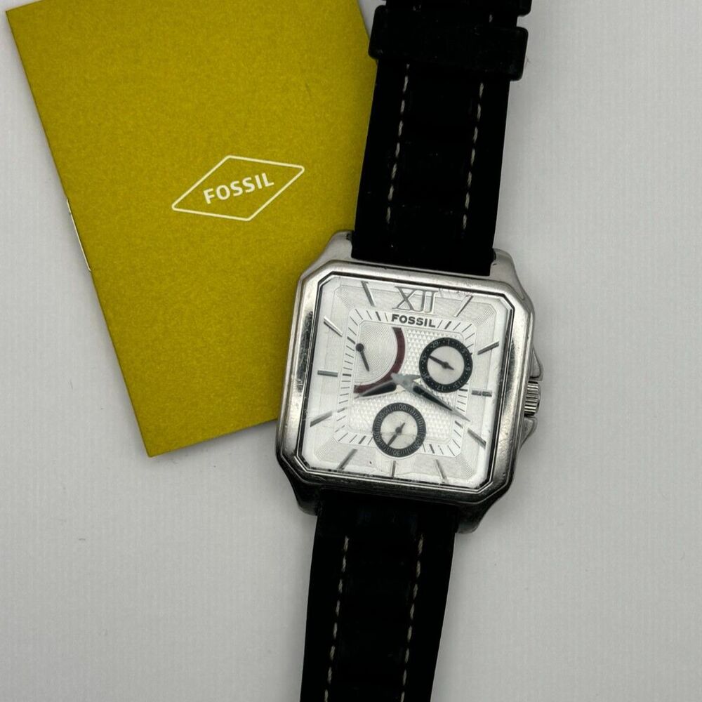 4/$100 Fossil Arkitekt FS-4143 Stainless Steel Watch Black Silicone Band